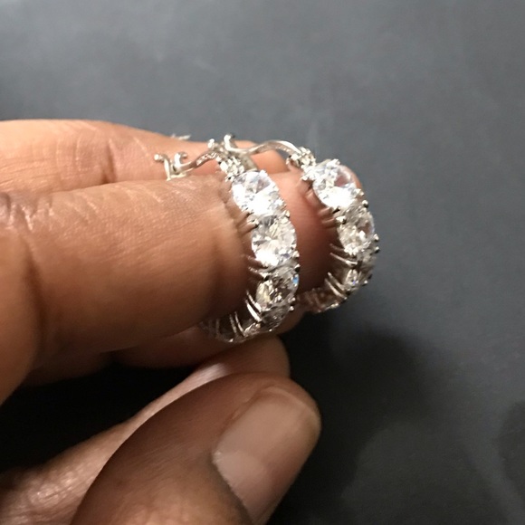 Sterling Silver Diamond Earring - Picture 2 of 6